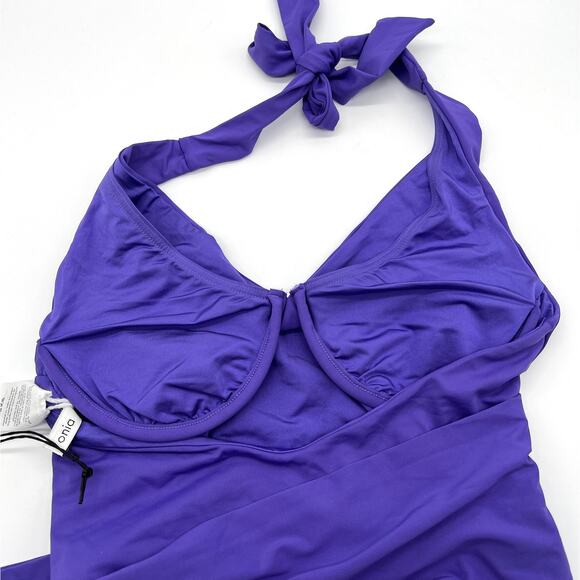 ONIA Elena One Piece Swimsuit Womens Small Purple Halter Wrap Waist Tie NEW - Picture 8 of 13